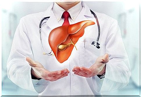 Doctor showing liver with liver failure