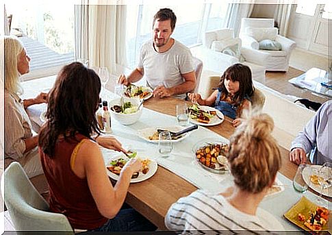 family having dinner