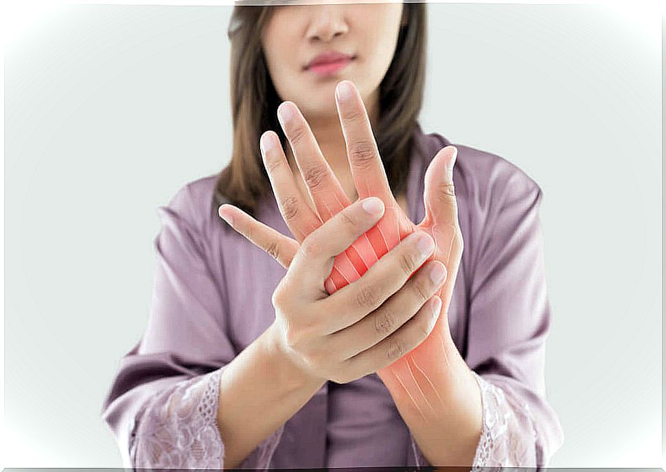 Woman who needs to take a medicinal drink for the joints