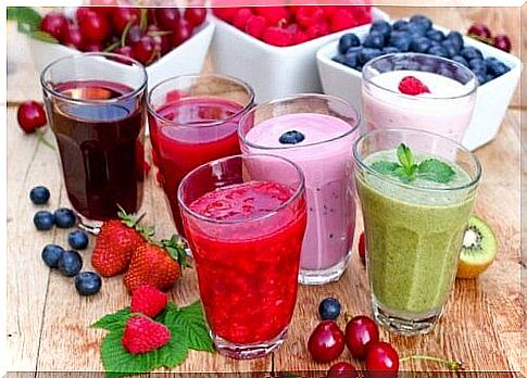 Homemade fruit smoothies.