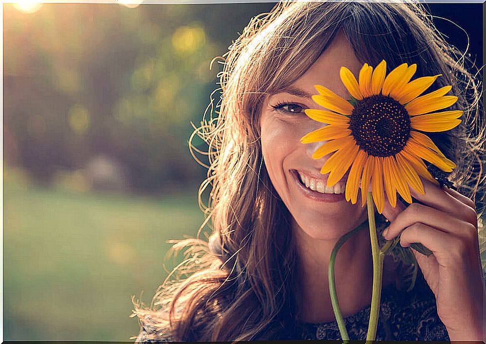 happy woman with flower